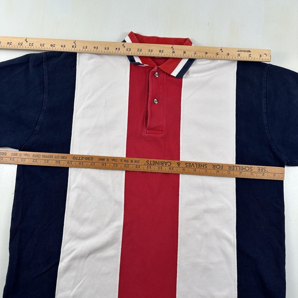 VTG Colorblock Polo Shirt Men Large Short Sleeve Red Blue Vertical Stripes Y2K - Picture 4 of 10